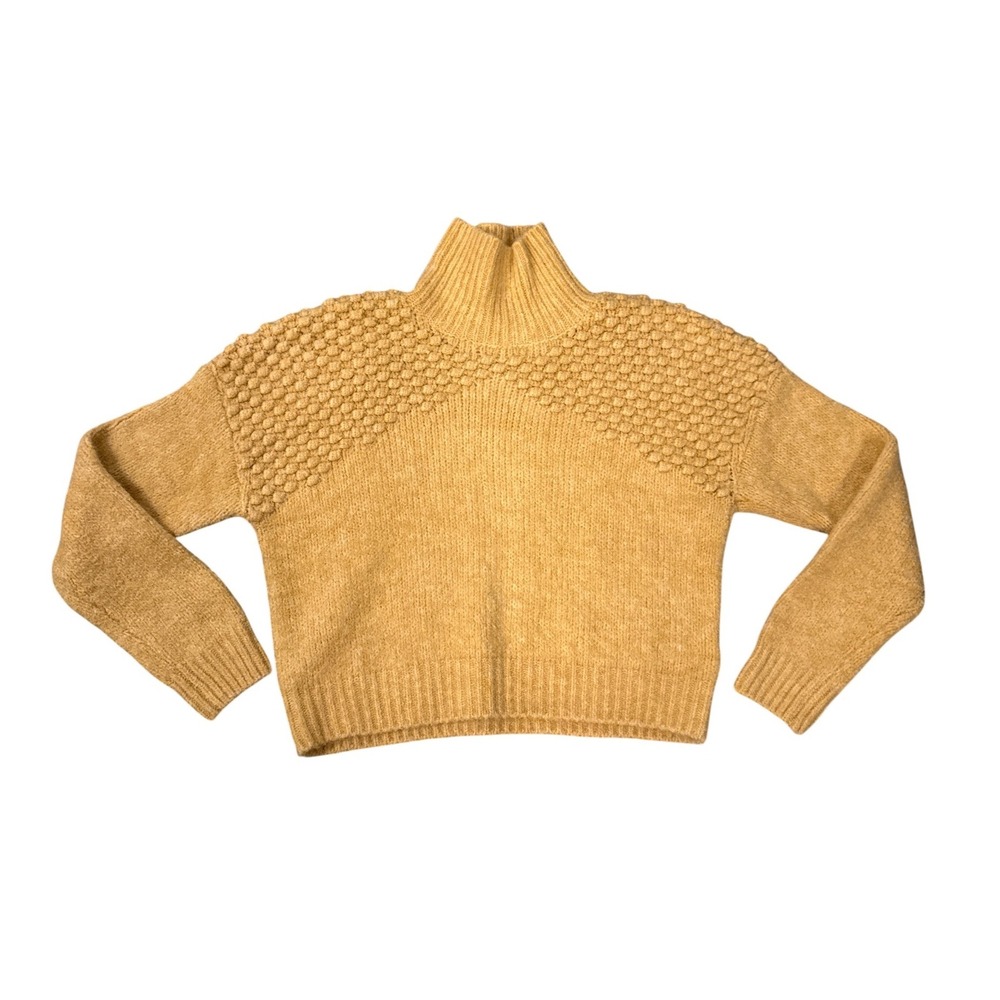 Free People Sweater Womens Small Yellow Popcorn Knit Mock Neck OB1508649